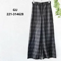 GU ジーユー　チェック　ワイドパンツ グレー系　221-314628 S