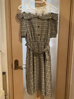 オフショルダー チェック柄 ロングワンピース