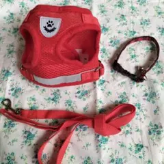 赤いメッシュハーネス Sサイズ リード付き