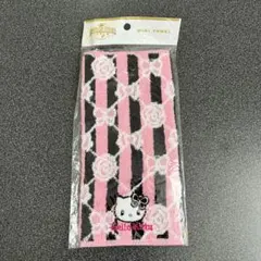 ハローキティ ミニタオル ハンカチ　ピンク黒ストライプ　未使用