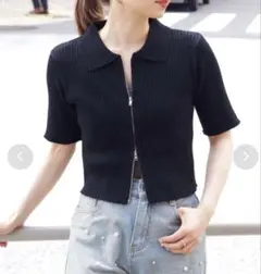 【値下げ！新品、タグ付き】tiptop ダブルジップ半袖リブトップス