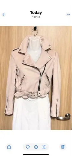 ピンク スエード風 ライダースジャケット ベルト付き BERSHKA