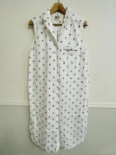 【ジェラートピケ】ヤシの木柄ノースリーブシャツルームウェア