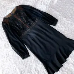 美品 クリスセリーン レースミックス ワンピース M シアー ブラックのサムネイル