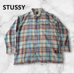 STUSSY ステューシー チェック柄 長袖シャツ グリーン系 M - メルカリ