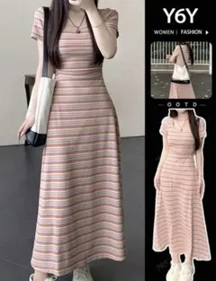 SHEIN シーイン　カラフルボーダーワンピース　Sサイズ　新品未使用タグ付き