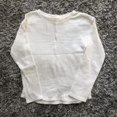 アイボリー 長袖カットソー リブ編み