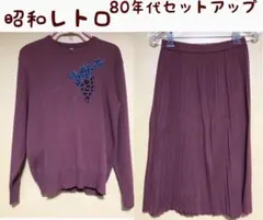 セットアップ 昭和レトロ 古着 ヴィンテージ ￼葡萄 デザイン 個性 ニット 紫