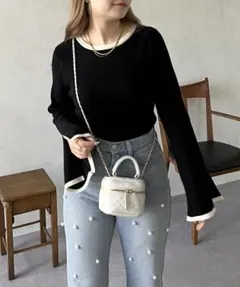 prose verse　スリット入りバイカラーフレアスリーブニット