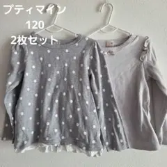 プティマイン 長袖カットソー2枚セット 120 水玉柄 無地