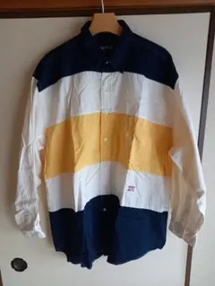【希少】90s NAUTICA 小文字タグ 長袖 カラーブロック シャツ Lのサムネイル