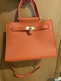 オレンジ ハンドバッグ 取り外し可能ストラップ付き