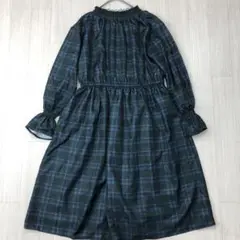 チェック サラサラ ギャザー ロング ワンピース 長袖 フリー