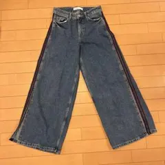 ZARAワイドレッグデニムパンツ マルチカラースリット サイドストライプ