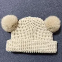 petit main ファー　くま耳　ニット帽 50cm アイボリー