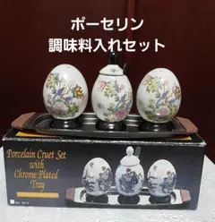 訳あり　ポーセリン製調味料入れセット　陶磁器　Porcelain Cruet