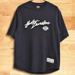 ご*せ様 ハーレーダビッドソン　Tシャツ　ダークグレー　ラウンドカット　刺繍ロゴ