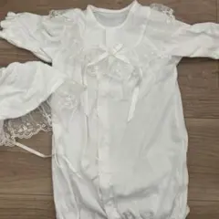 ホワイト ベビードレス フリル付き 帽子付き