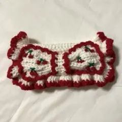 【即購入可】編み物 ポーチ ペンケース 筆箱 リボン フリル　さくらんぼ