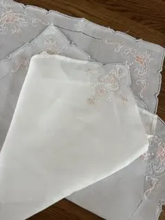 白 細麻 手刺繍 ハンカチ 2枚セット 花柄 ドロンワーク 新品