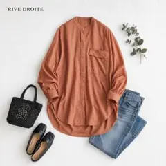 @【F】RIVE DROITE ストライプ バンドカラー オーバーサイズ シャツのサムネイル