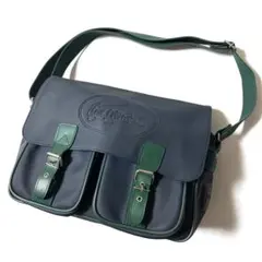 【美品】ラコステ　ショルダーバック　鞄　フロントビッグロゴ　ネイビー×グリーン