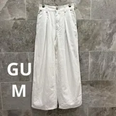 GU ジーユー ワイドパンツ 白 M 綿100ウエストゴム カジュアル デニム風