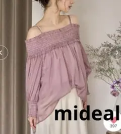 mideal sheer off shoulder ブラウス　シアー　ピンク