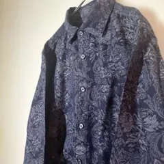 【美品】フローラル柄 ネイビー 長袖シャツ　総柄　コットン混紡　希少　Lサイズのサムネイル