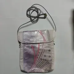 帯リメイク　スマホショルダーバッグ 光沢ピンク系