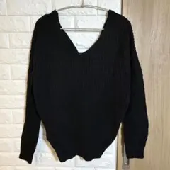 LOVE TREE バックツイスト Vネック ニット セーター ブラック S