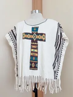 十字架刺繍フリンジオーバーサイズトップス