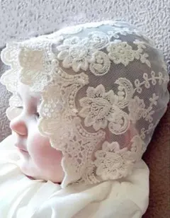 レース ボンネット お宮参り 花 刺繍 セレモニードレス 帽子