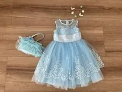 【110cm】マザウェイズ 水色ドレス 花冠・バッグ付き 発表会 七五三 結婚式