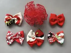 《530》七五三　髪飾り　ヘッドドレス　着物リメイク　赤黒　モダンアンティーク