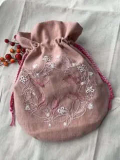 ハンドメイド　刺繍　巾着　ポーチ　小物入れ　がま口