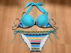 セパレート水着 ビキニ ターコイズブルー エスニック柄