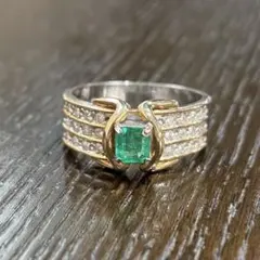 プラチナ900 k18 天然エメラルド ダイヤモンド コンビ リング 6グラム