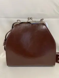 レトロながま口　ショルダーバッグ　ブラウン