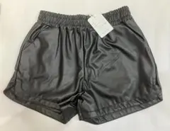 新品 フェイクレザー風 ホット ショートパンツ ウエストゴム M スリット入り