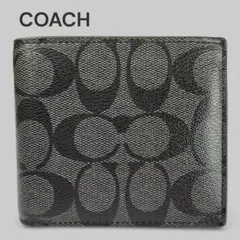 COACH コーチ 二つ折り財布 シグネチャー ブラック メンズ ウォレット