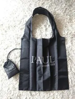 PAUL ポール　エコバッグ 折りたたみ ブラック　巾着袋付きのサムネイル
