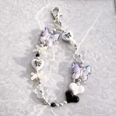 ビーズストラップ スマホストラップ 携帯ストラップ 蝶 リボン 量産型 Y2K