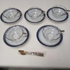 レトロ　KURIYAMA　デザートセット　 5客セット　スプーン付き　未使用品のサムネイル