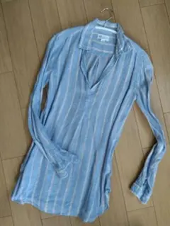 GAP 長袖チュニック XS 青 ストライプ リネン100