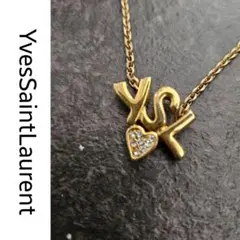 YSL イヴサンローラン　ロゴネックレス ゴールド　ストーン付き