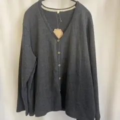 新品タグ付き綿混ダークグレー Vネックカーディガン 4L