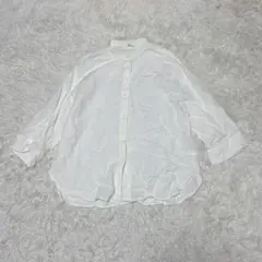 美品 ユニクロ リネンブレンドバンドカラーシャツ（7分袖）オフホワイト M
