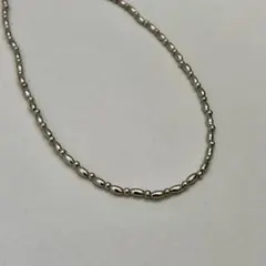 n161 シルバー メタルデザイン ビーズ チョーカー ネックレス 長さ変更可