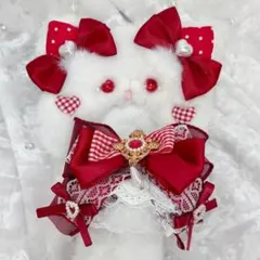 10cm ちびぐるみ ぬい服 レッドハートネコ 猫耳 推し活 しっぽ付き #42